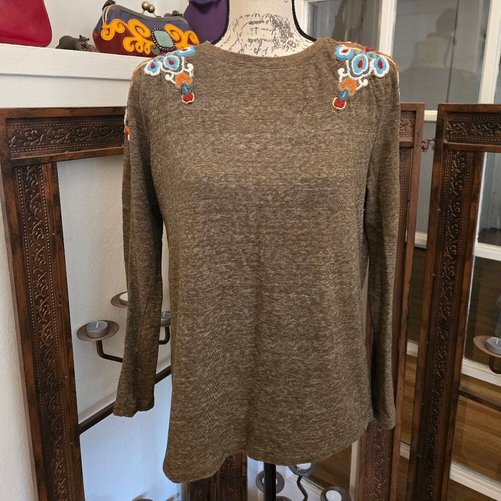 Zara Woman Olive Green Embroidered Top, Sz M